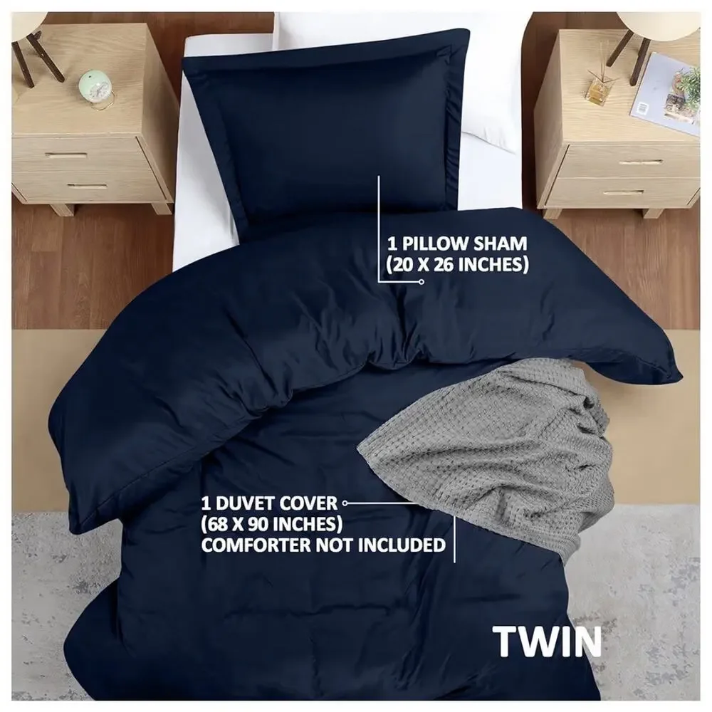Utopia Bedding Twin Duvet Cover Set 2 Piece Navy Brushed Microfiber New